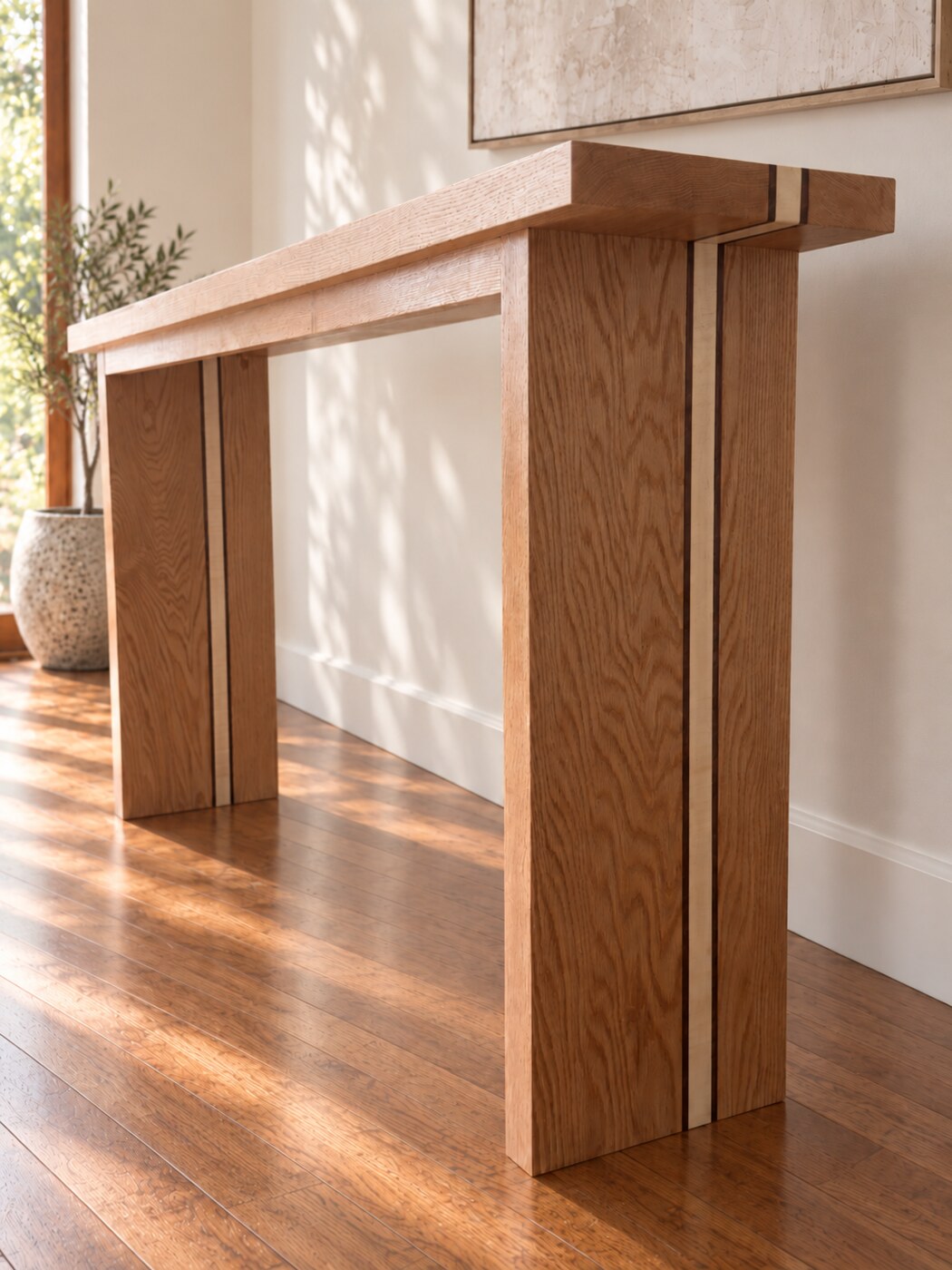Handmade solid oak console table